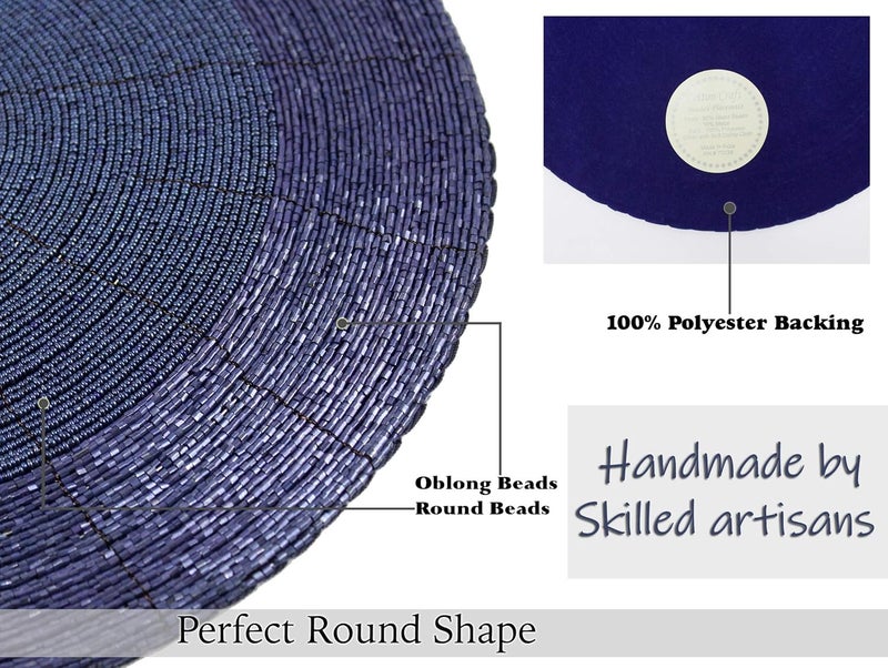 COTTON CRAFT Glitz Handmade Beaded Charger Placemats  Set of 4  Halloween Harvest Autumn Fall Holiday Christmas Xmas Dining Celebration Festive Party Table Dcor  135 inch Round  Navy - Image 4