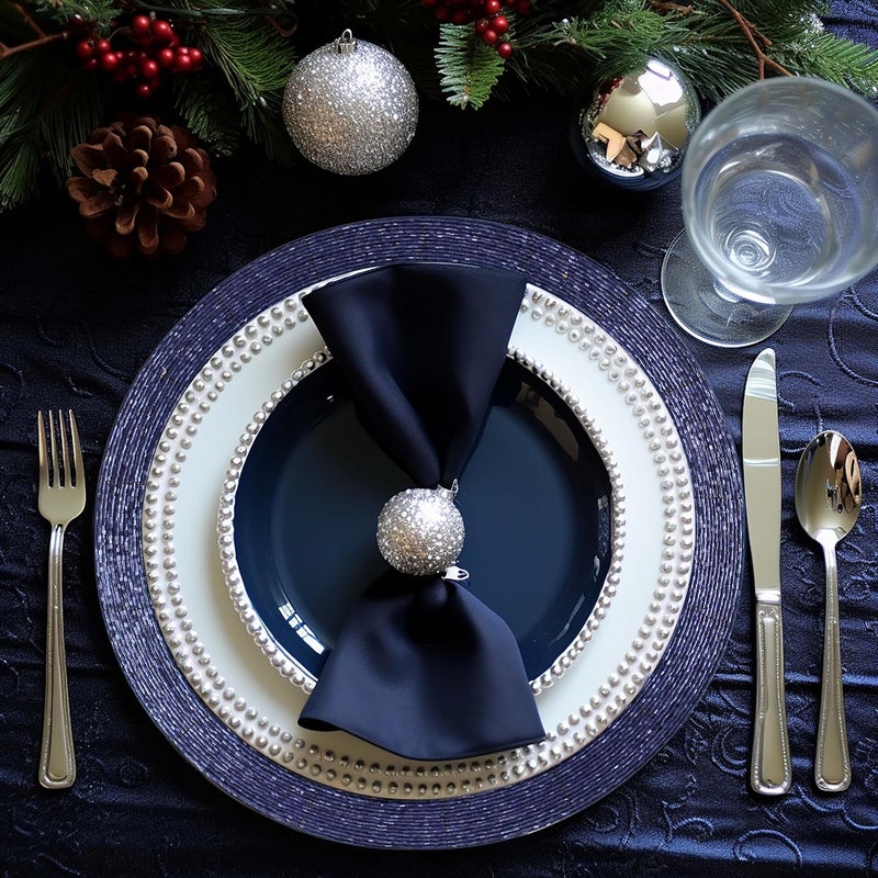 COTTON CRAFT Glitz Handmade Beaded Charger Placemats  Set of 4  Halloween Harvest Autumn Fall Holiday Christmas Xmas Dining Celebration Festive Party Table Dcor  135 inch Round  Navy - Image 2