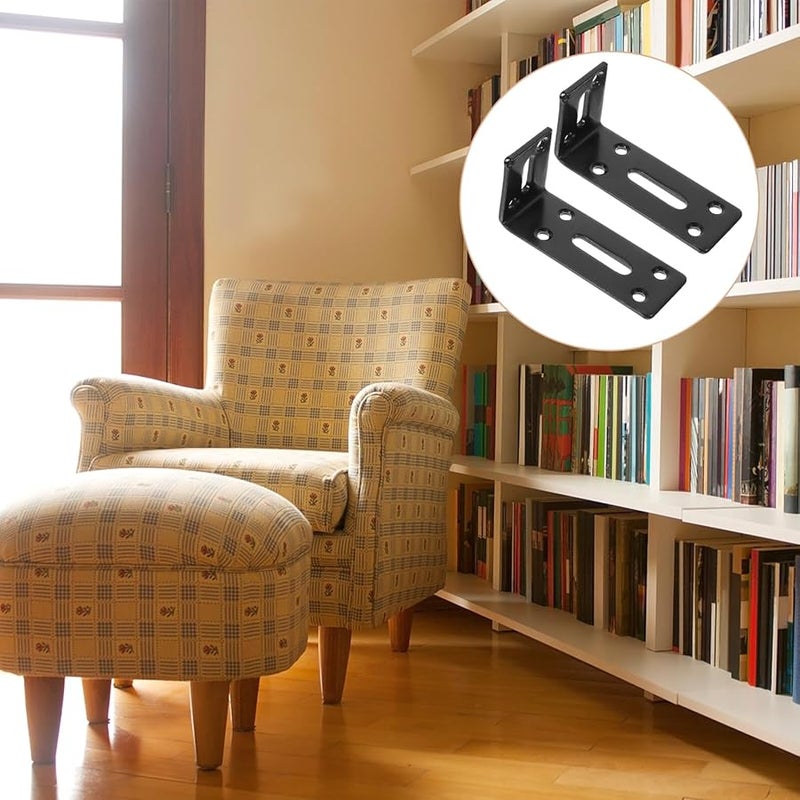 4 قطع من حوامل الزوايا الحديدية الثقيلة باللون الأسود، دعامات زاوية قائمة لرفوف الخشب ودعم الخزانات - Image 5