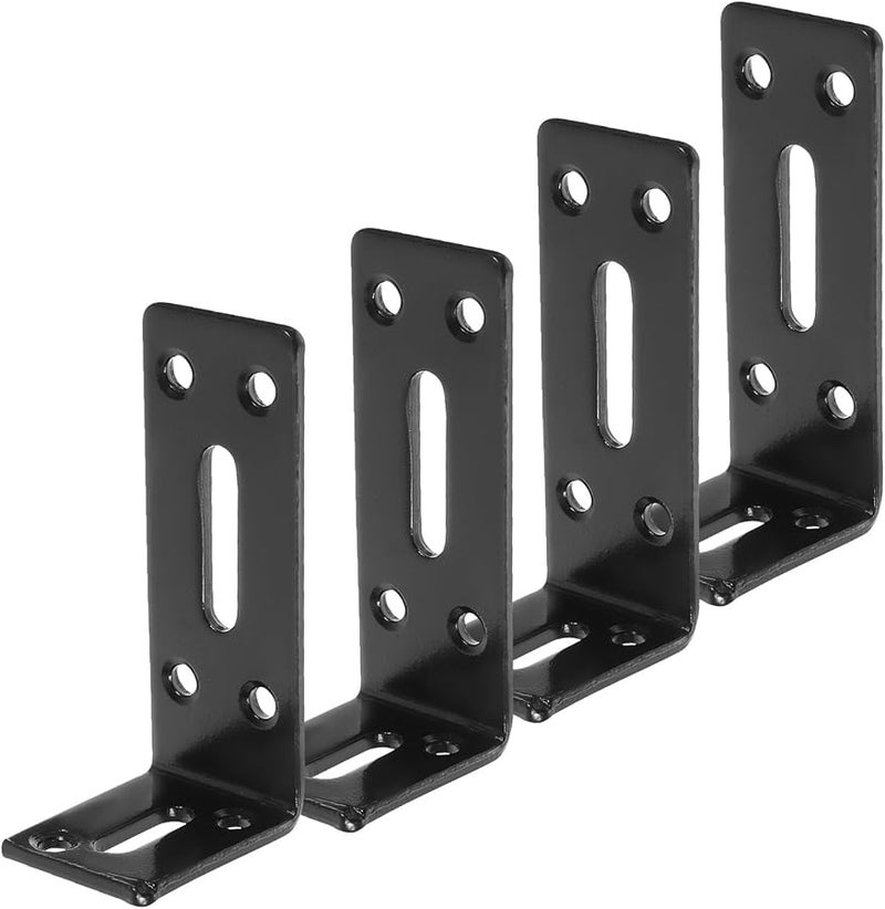 4 قطع من حوامل الزوايا الحديدية الثقيلة باللون الأسود، دعامات زاوية قائمة لرفوف الخشب ودعم الخزانات - Image 1