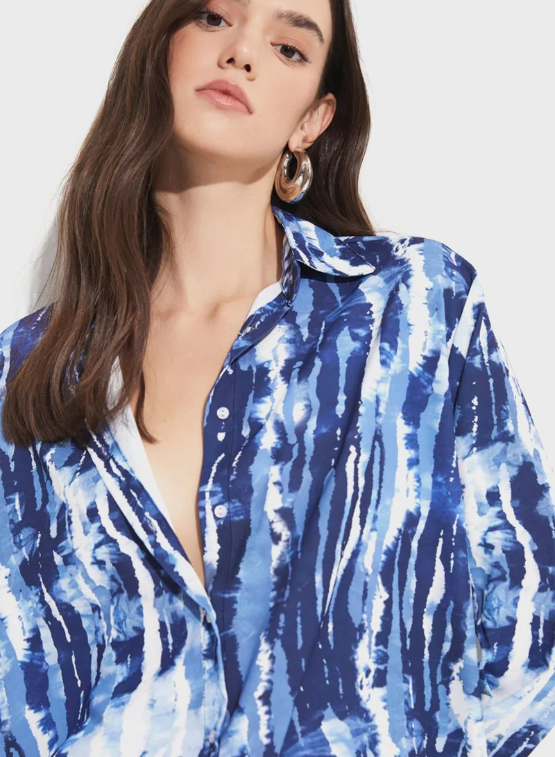 JUNE Printed Button Down Shirt