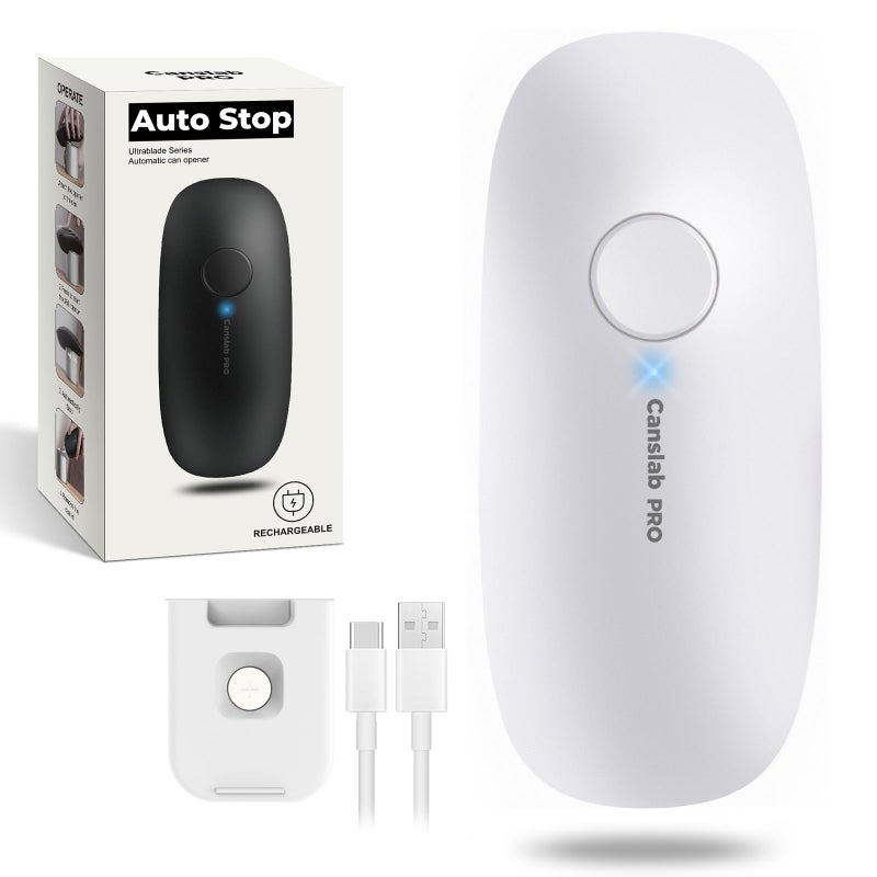 Canslab Ultrablade PRO Auto Stop Can Opener - Rechargeable Electric Can Opener for Kitchen for Seniors with Arthritis - One Touch Side Cut Opener, Smooth Edge, Handfree, Wall Mounted Small Size, White - Image 1