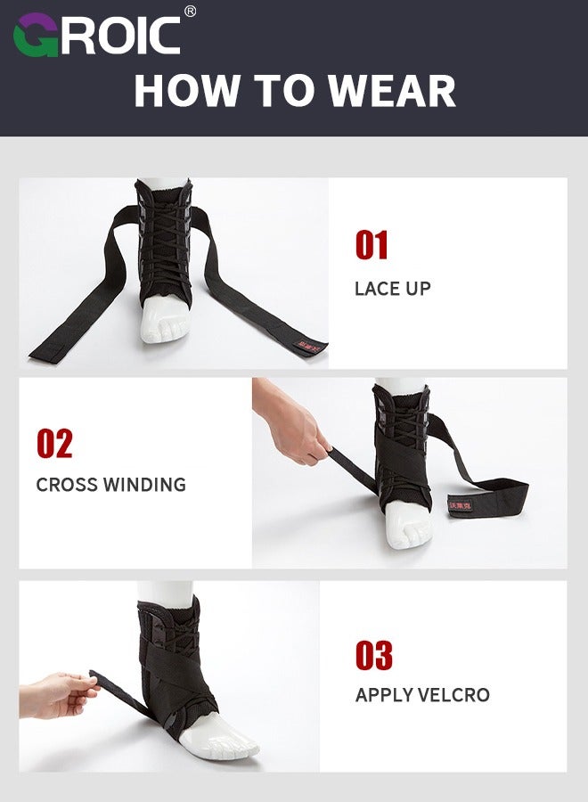 جرويك Ankle Brace,Ankle Support,Adjustable Compression Sleeve,Ankle Support Heel Brace for Achilles Tendonitis,Sprained Ankle,Lace up Ankle Brace for Running, Basketball, Volleyball - Image 4