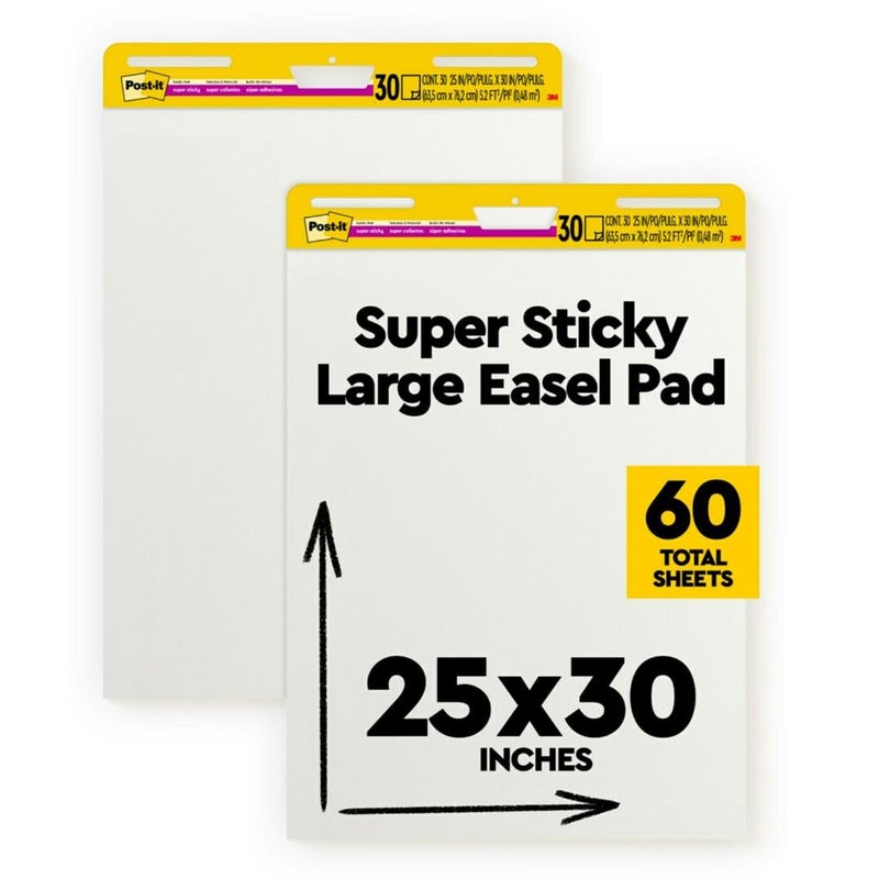 Post It Post-it Super Sticky Easel Pad 25 in x 30 in White 30 Sheets/Pad 2 Pad/Pack Large White Premium Self Stick Flip Chart Paper Super Sticking Power (559) - Image 1