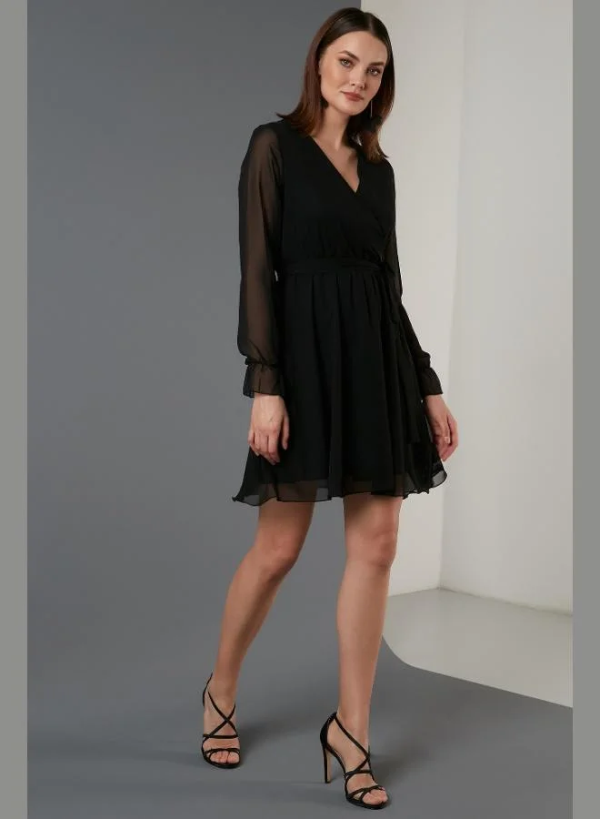 Lela Lela Double-Breasted Chiffon Mini Dress with Tie Detail Women's DRESS 6051467