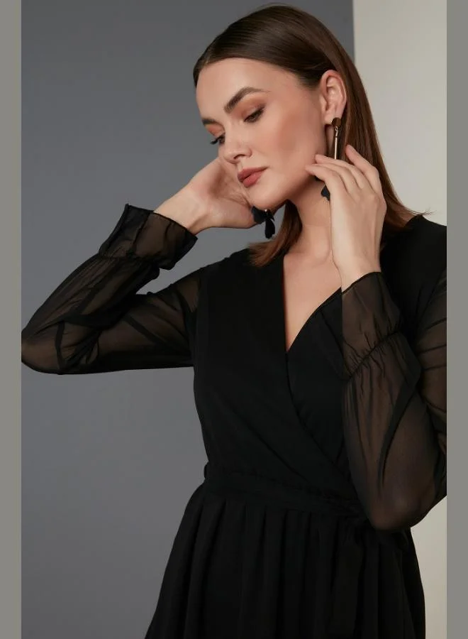 Lela Lela Double-Breasted Chiffon Mini Dress with Tie Detail Women's DRESS 6051467