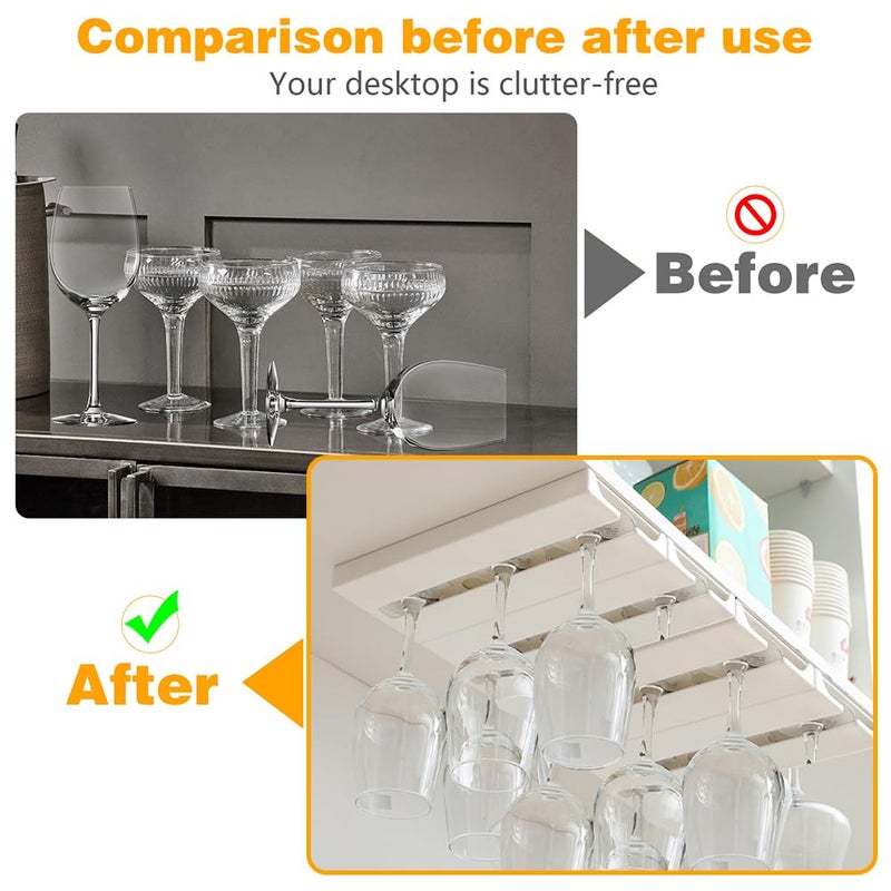 DESONAUT 2 Pcs Wine Glass Holder Under Shelf or Cabinet Punch-free,Stemware Rack Glassware Drying Storage Hanger for Kitchen,Bar and Restaurant (White) - Image 3