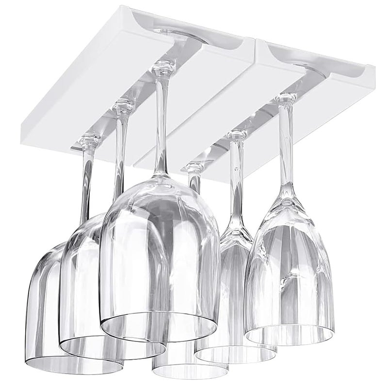 DESONAUT 2 Pcs Wine Glass Holder Under Shelf or Cabinet Punch-free,Stemware Rack Glassware Drying Storage Hanger for Kitchen,Bar and Restaurant (White) - Image 1