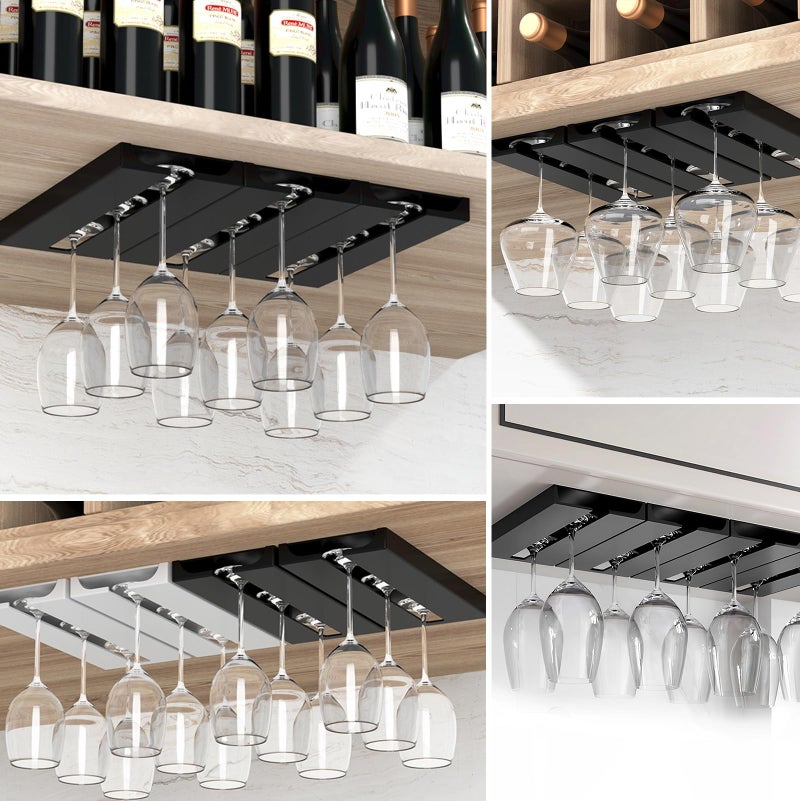 DESONAUT 2 Pcs Wine Glass Holder Under Shelf or Cabinet Punch-free,Stemware Rack Glassware Drying Storage Hanger for Kitchen,Bar and Restaurant (White) - Image 5
