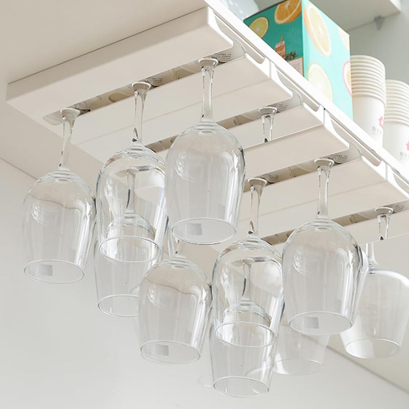 DESONAUT 2 Pcs Wine Glass Holder Under Shelf or Cabinet Punch-free,Stemware Rack Glassware Drying Storage Hanger for Kitchen,Bar and Restaurant (White) - Image 4