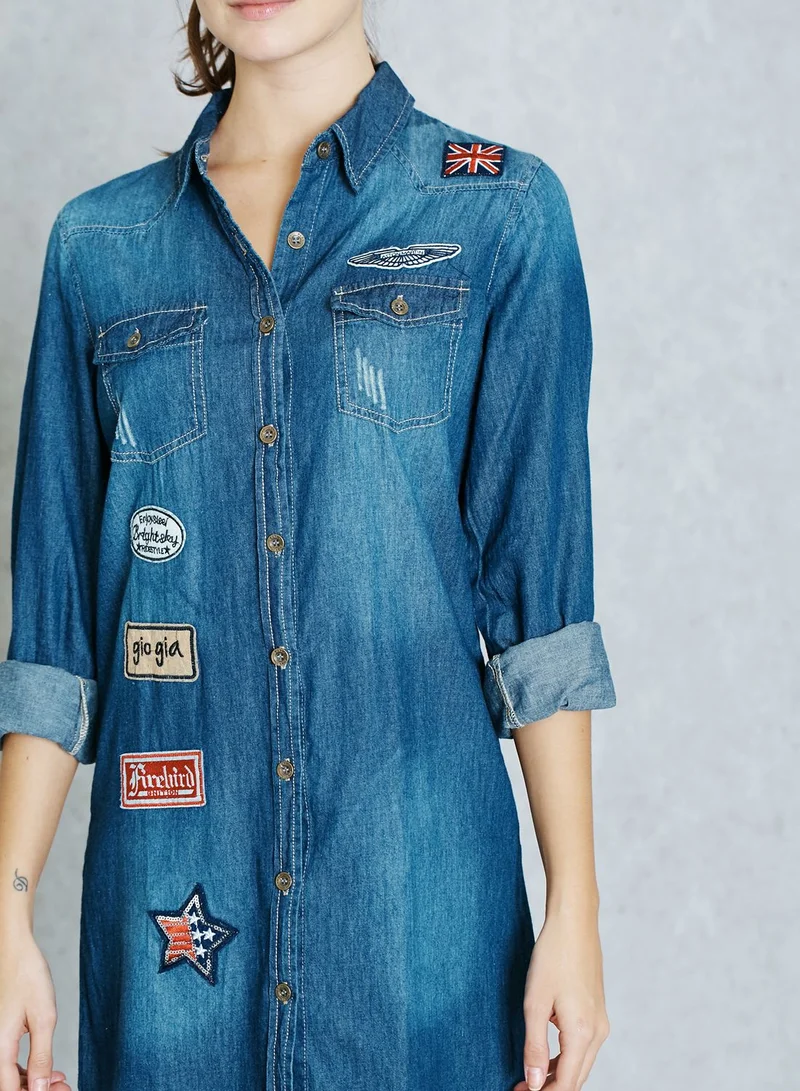 Ginger Badge Denim Shirt Dress