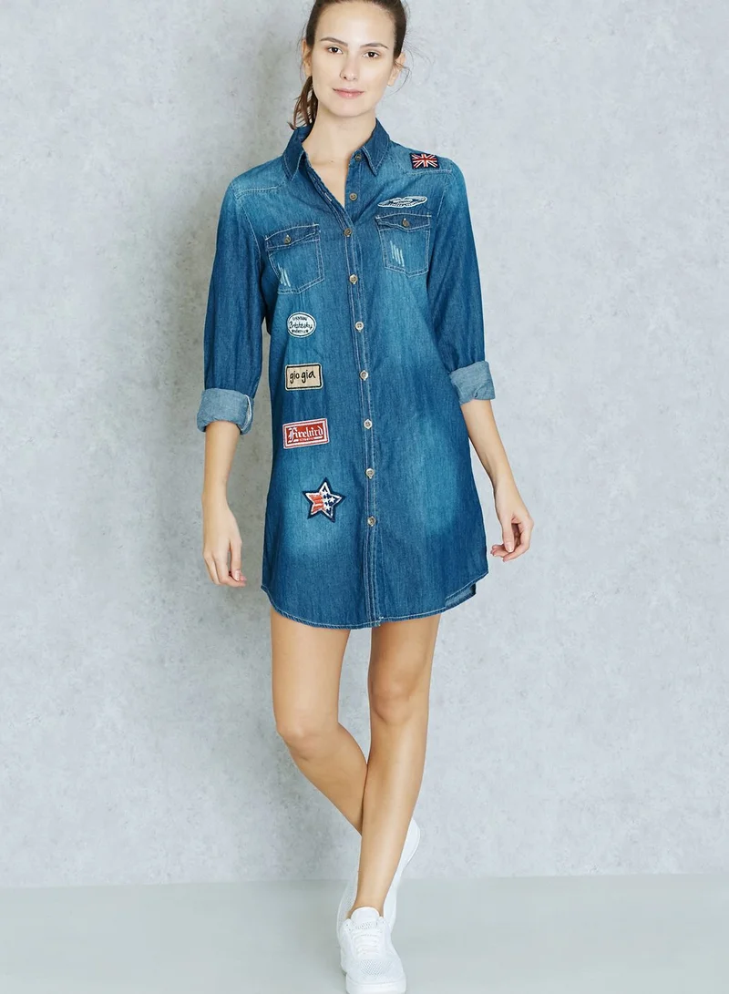 Ginger Badge Denim Shirt Dress