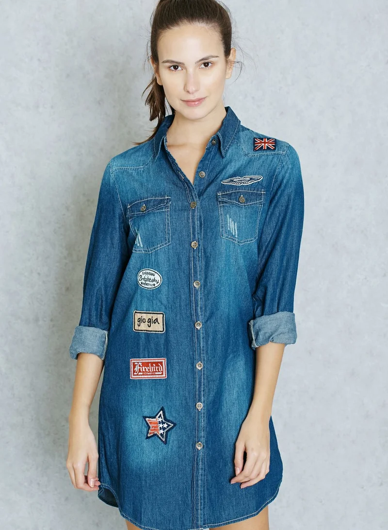 Ginger Badge Denim Shirt Dress