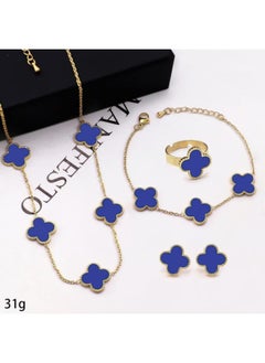 Generic Hot Four-leaf Clover Shell Suit Stainless Steel Pendant Accessories Necklace Bracelet Stud Earrings Jewelry Four Pieces Suit 