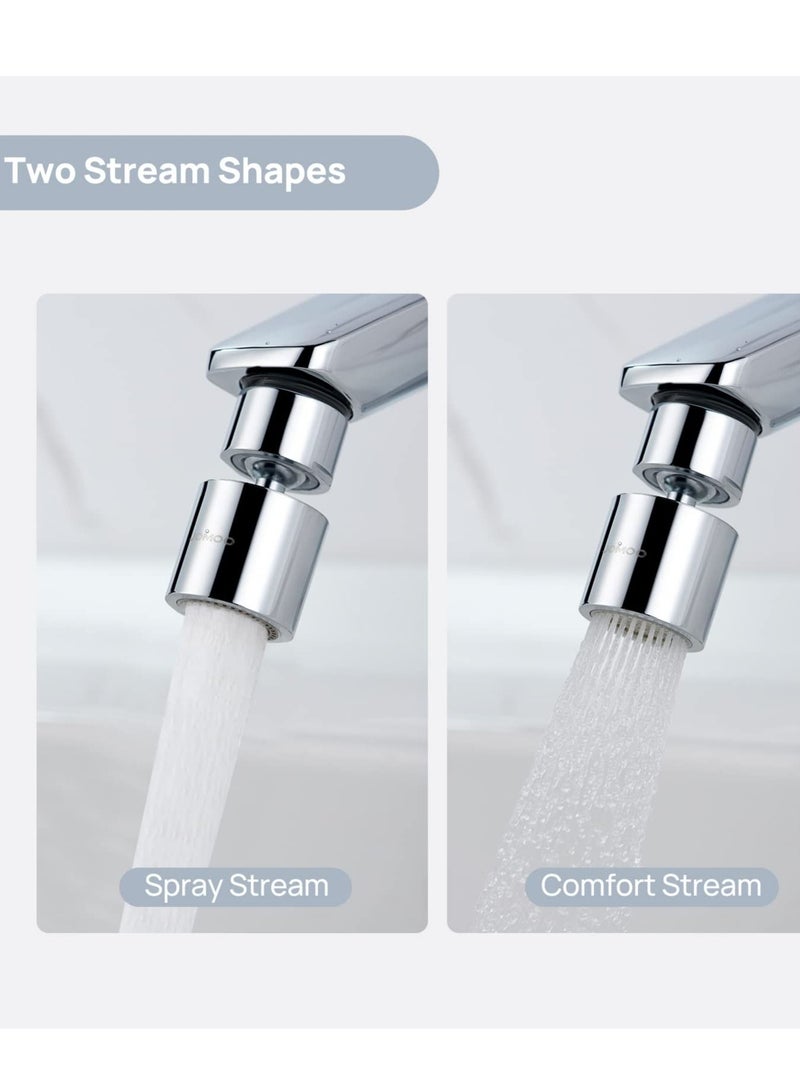 محول هواء مقلب للصنبور الموفر للماء، مداد صنبور مقلب على 360° ضد الرشات لغرفة المطبخ، رأس صنبور مزدوج الوظيفة ذو اثنين من أنظمة التدفق لغرفة الحمام، كروم