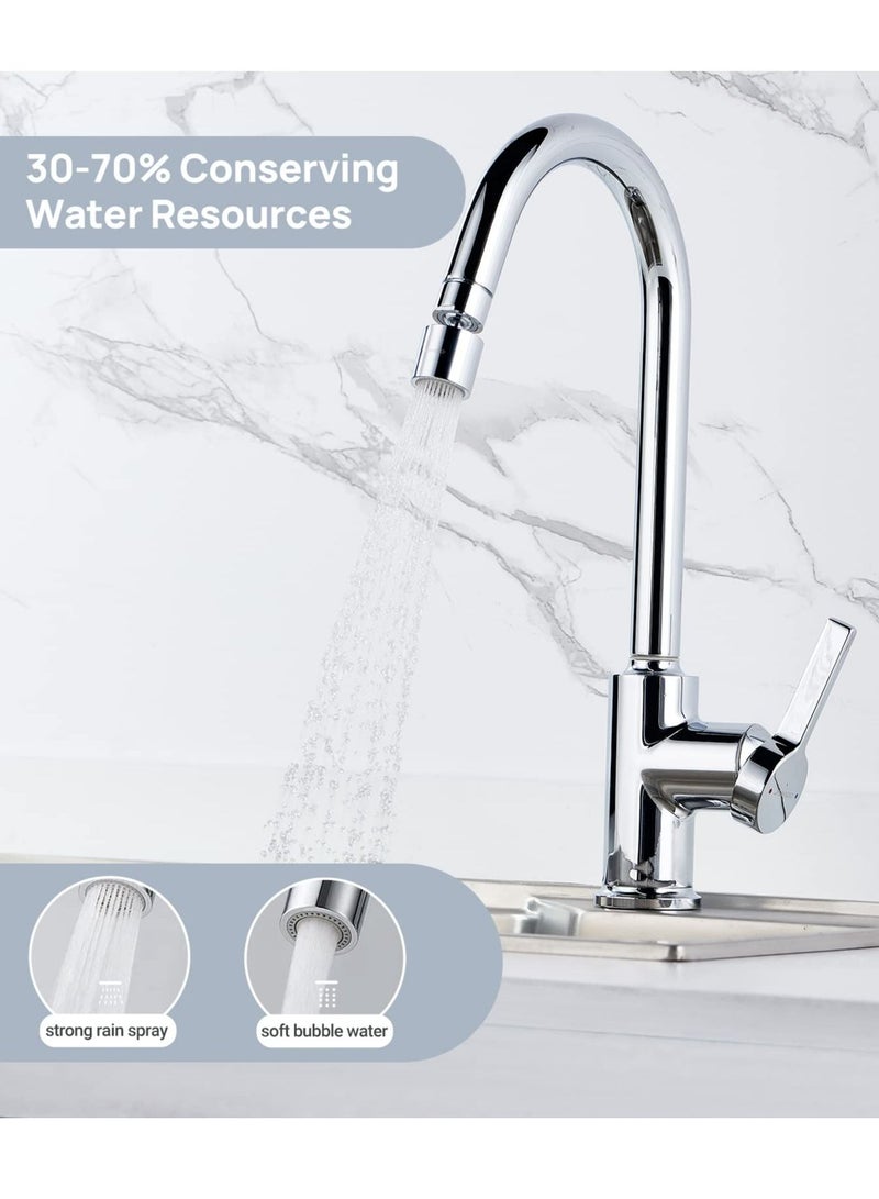 محول هواء مقلب للصنبور الموفر للماء، مداد صنبور مقلب على 360° ضد الرشات لغرفة المطبخ، رأس صنبور مزدوج الوظيفة ذو اثنين من أنظمة التدفق لغرفة الحمام، كروم