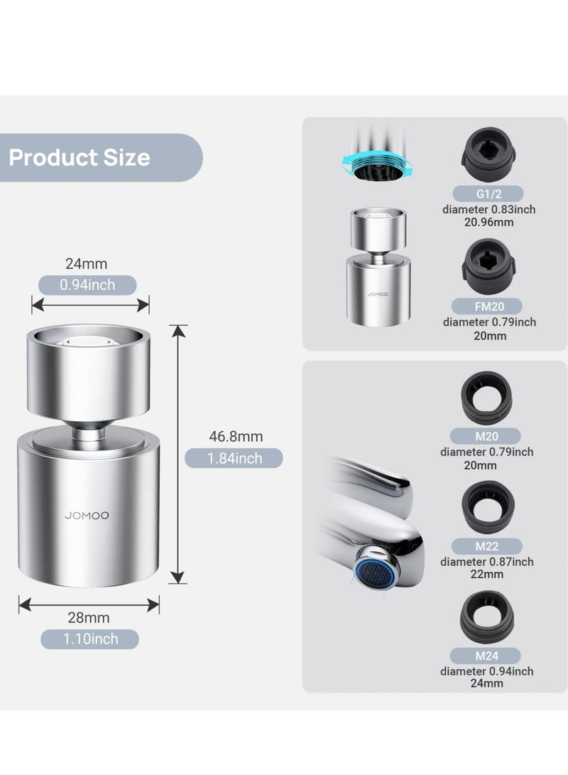 محول هواء مقلب للصنبور الموفر للماء، مداد صنبور مقلب على 360° ضد الرشات لغرفة المطبخ، رأس صنبور مزدوج الوظيفة ذو اثنين من أنظمة التدفق لغرفة الحمام، كروم