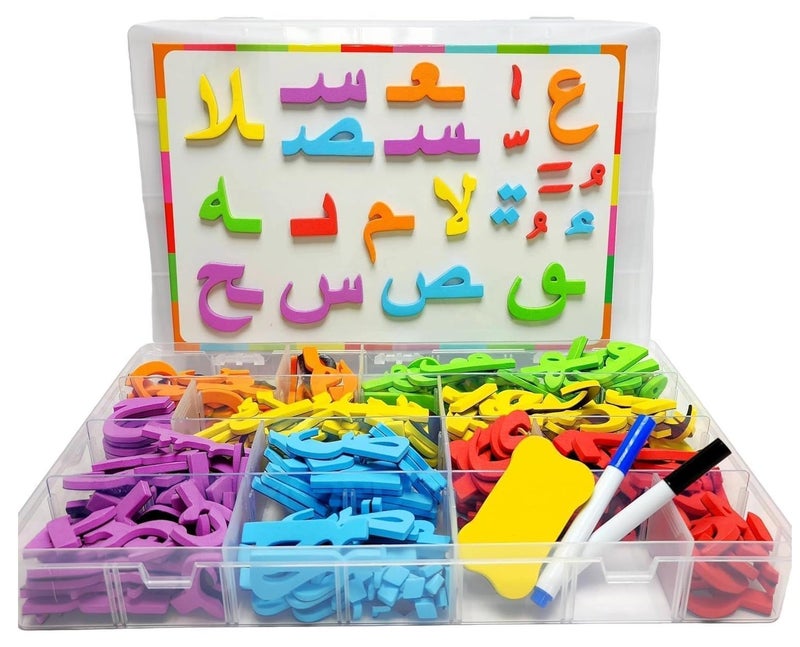 سجن سفما مرحلة ما قبل المدرسة تعلم الأبجدية المغناطيسية العربية الملونة جناح - مع 2 علامات + 1 ممحاة ، 2 في 1 تعلم الحروف والألوان ، الحروف العربية الساكنة - Image 1