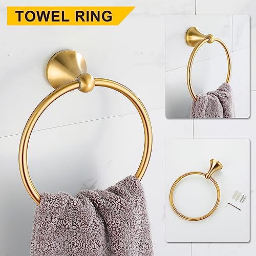 FROPO 4 Pcs Gold Bathroom Hardware Set - Brushed Brass Gold Bathroom Accessories Kit, Stainless Steel Wall Mounted 23.6 Inch Towel Bar | Towel Hook | Toilet Paper Holder | Hand Towel Holder - Image 3