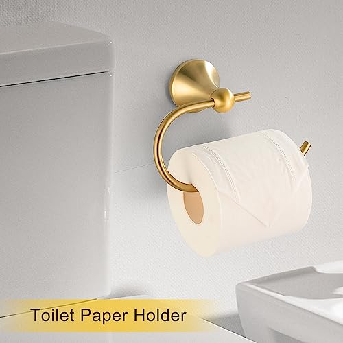 FROPO 4 Pcs Gold Bathroom Hardware Set - Brushed Brass Gold Bathroom Accessories Kit, Stainless Steel Wall Mounted 23.6 Inch Towel Bar | Towel Hook | Toilet Paper Holder | Hand Towel Holder - Image 4