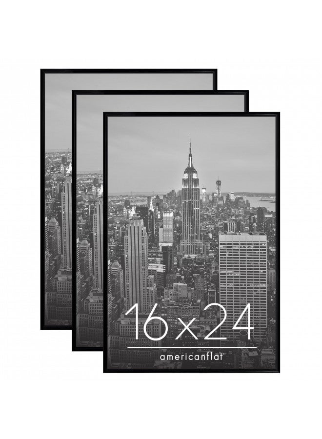 Americanflat Americanflat 16x24 Poster Frame with Polished Front Cover - Set of 3 - Slide-In Photo Frame with Buildable Molding - Fusion Collection - Picture Frame for Wall Display - Black  - Image 1