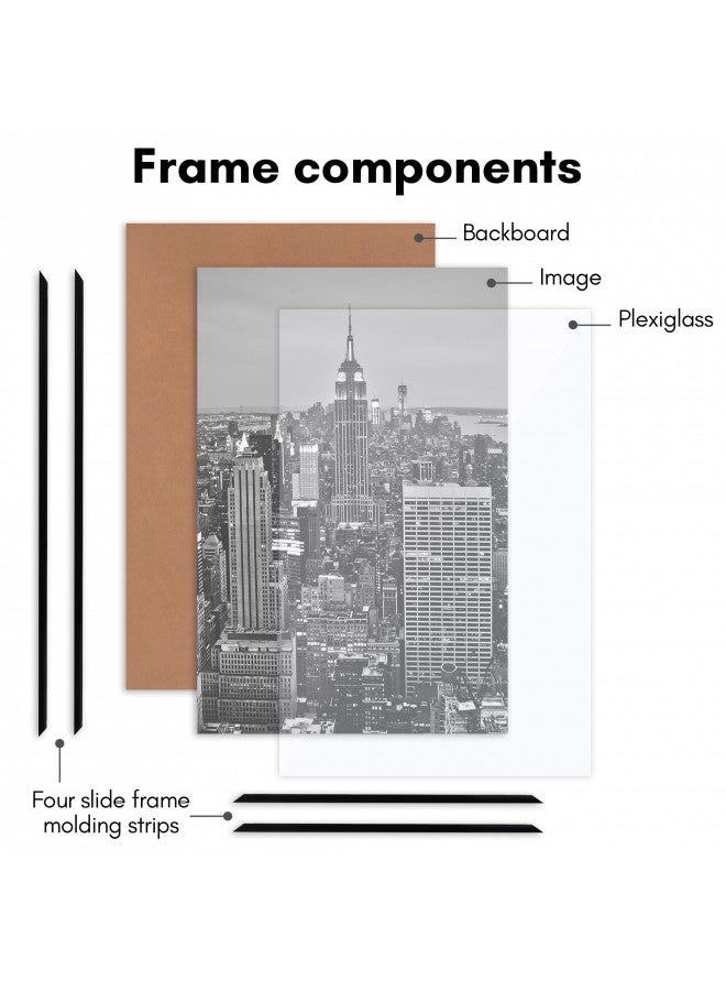 Americanflat Americanflat 16x24 Poster Frame with Polished Front Cover - Set of 3 - Slide-In Photo Frame with Buildable Molding - Fusion Collection - Picture Frame for Wall Display - Black  - Image 3
