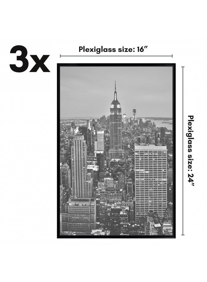 Americanflat Americanflat 16x24 Poster Frame with Polished Front Cover - Set of 3 - Slide-In Photo Frame with Buildable Molding - Fusion Collection - Picture Frame for Wall Display - Black  - Image 2