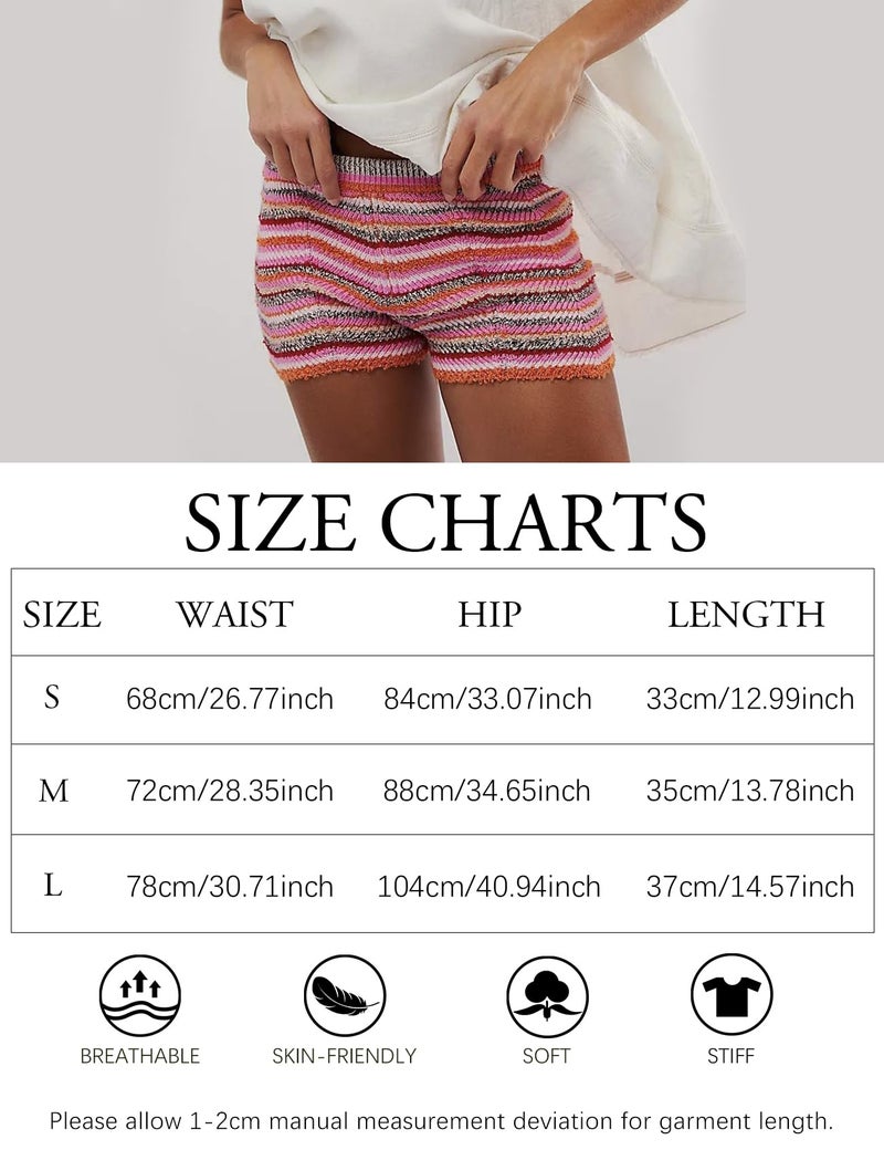VDWIP Womenâ€™s Y2K Striped Knit Shorts High Waisted Short Lounge Summer Elastic Rainbow Color Block Sweater Shorts(Pink-S) - Image 5