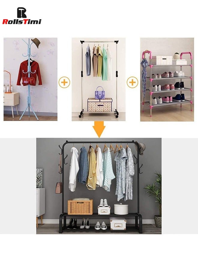 رولستيمي رف ملابس رف ملابس الدائمة المحمولة رف ملابس تخزين الأحذية شماعات 110 * 33 * 150 سنتيمتر - Image 3