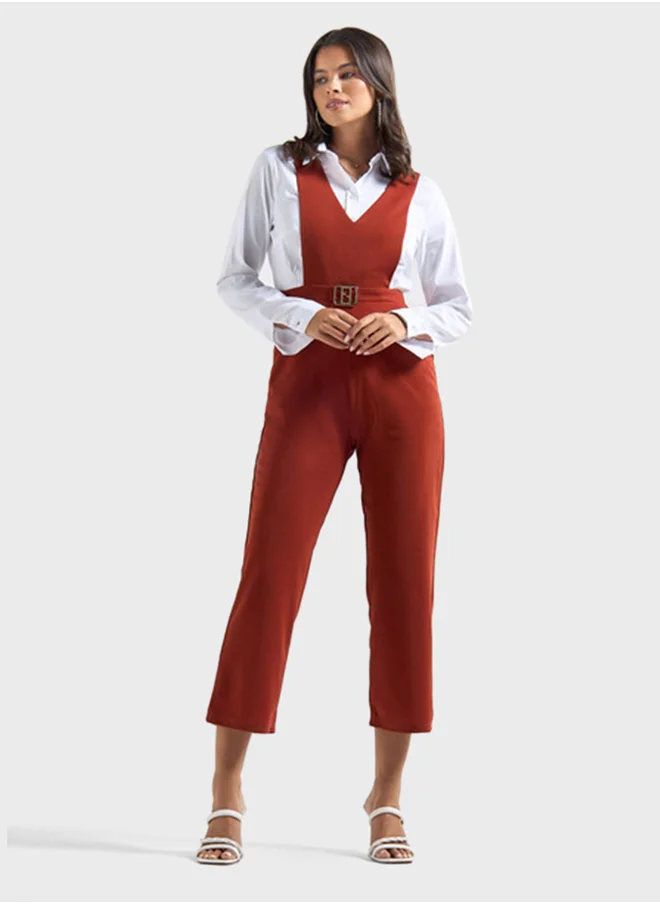 فاف V-Neck Pocket Detail Jumpsuit