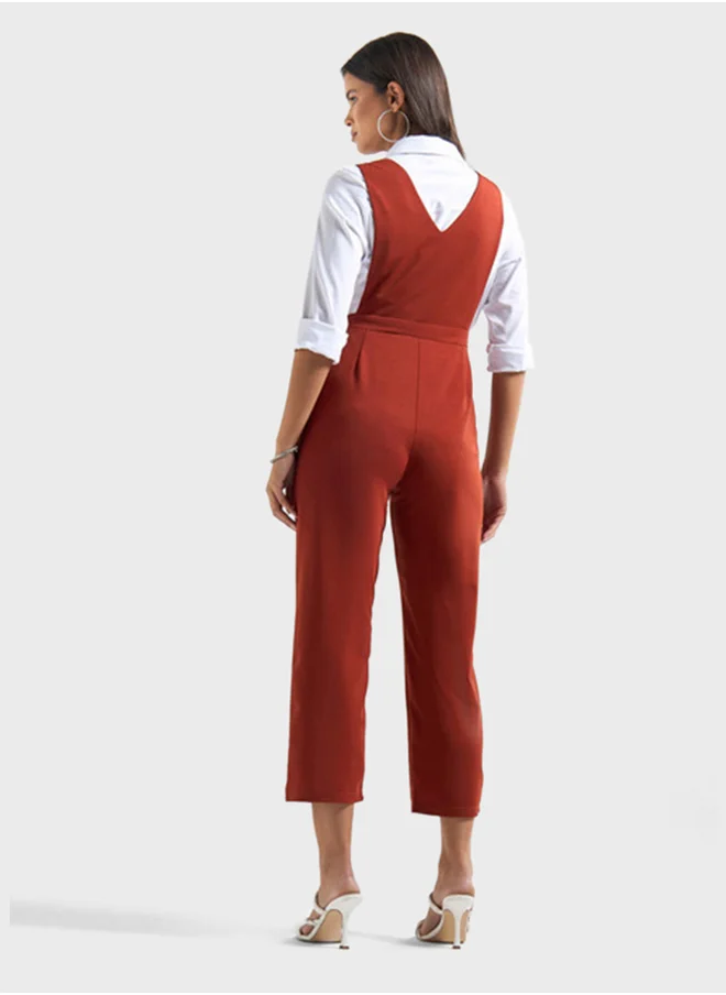 فاف V-Neck Pocket Detail Jumpsuit