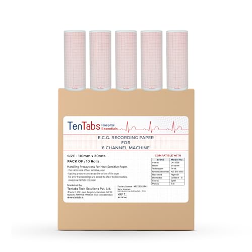 TenTabs 6 Channel ECG Paper Roll (Size: 110mm X 20mm) | 600G Thermal ECG Graph Paper Roll | Suitable for Contec CMS 600G / Bionet 6 Channel ECG Machine/Mortara ELI 230 (PACK OF 6 ROLLS) - Image 1