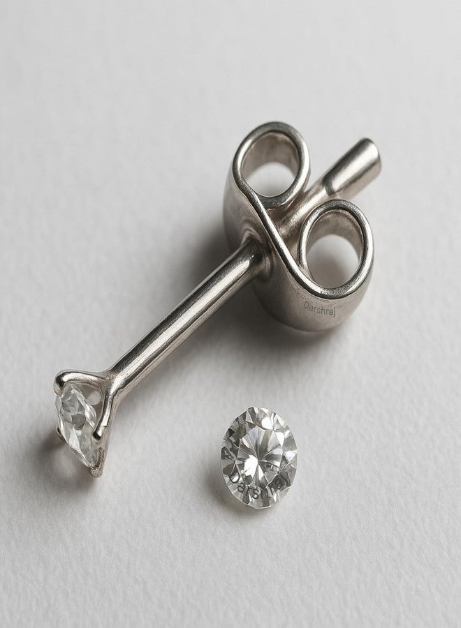 DARSHRAJ .925 Sterling Silver Single American Diamond Stud Earrings For Boys Girls Kids & Women -2mm (Pair Stud) - Image 2