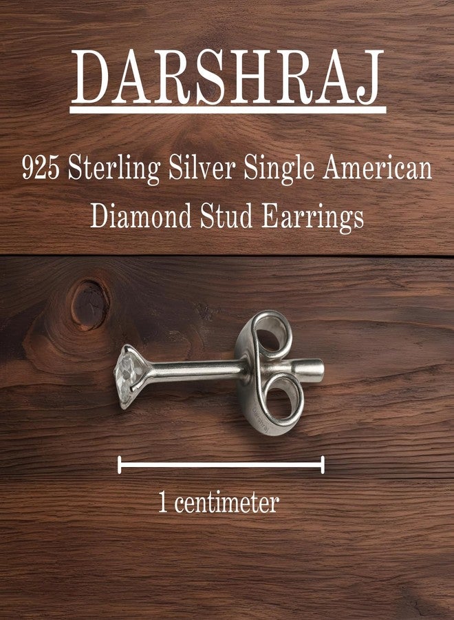 DARSHRAJ .925 Sterling Silver Single American Diamond Stud Earrings For Boys Girls Kids & Women -2mm (Pair Stud) - Image 4