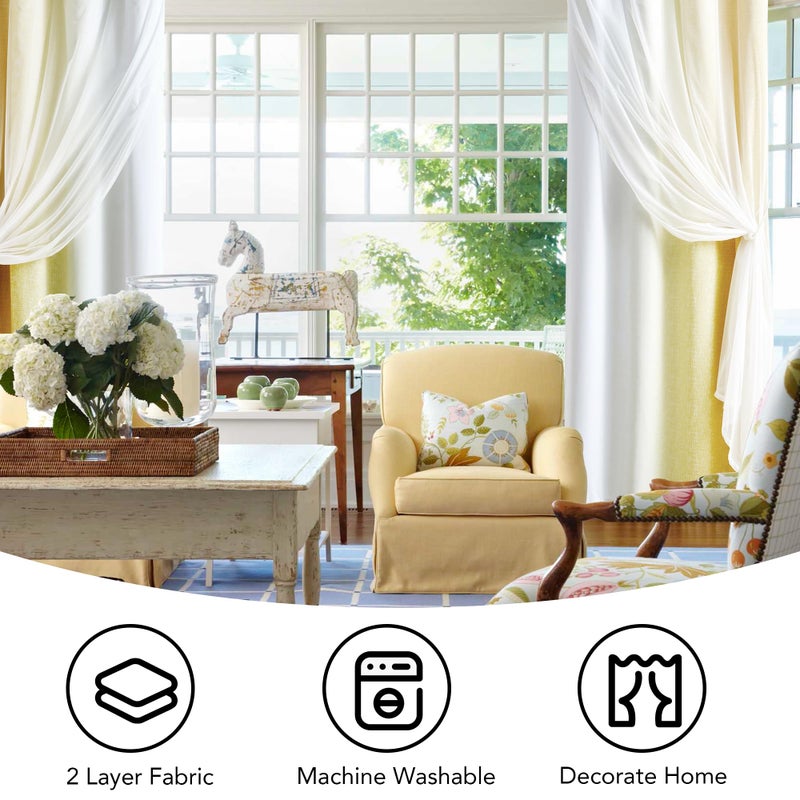 Geomoroccan 100% Blackout Curtains with Sheer Overlay Mix and Match Double Layer Drapes 54 Inch Length 2 Panels for Bedroom Living Room Yellow White Ombre Grommet Window Treatment with Tiebacks - Image 4