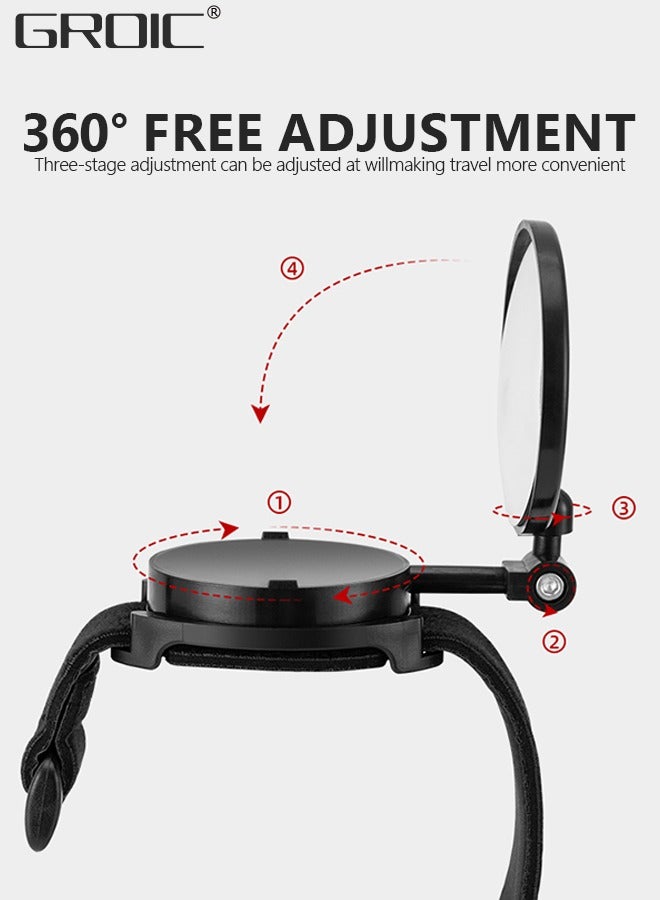 GROIC مرآة الرؤية الخلفية لركوب الدراجات، مرآة رؤية خلفية قابلة للدوران 360 درجة وقابلة للتعديل على الطرق الجبلية لركوب الدراجات مع حزام معصم، مرآة رؤية خلفية آمنة، عالية الدقة، مرآة دراجة مقاومة للانفجار، مرآة رؤية خلفية آمنة - Image 2