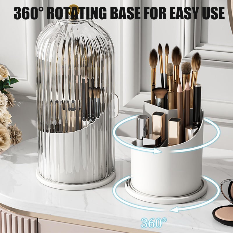 BUENLY Concealed Toothbrush Holder, Rotating Bathroom Organizer Countertop, Toothbrush Holders with Cover, Bathroom Counter Organizer with Covered Makeup Brush Holder (1pcs White) - Image 2
