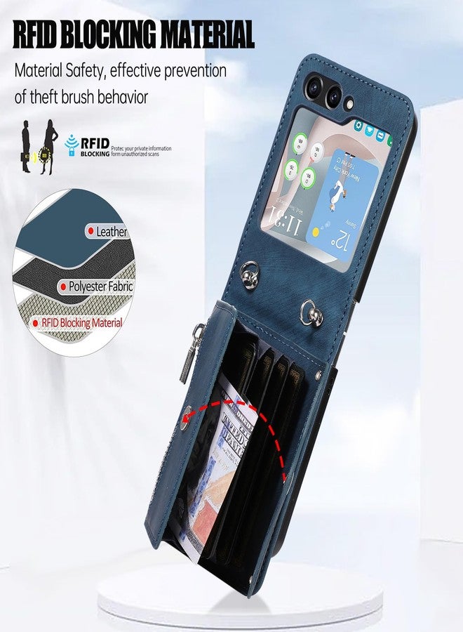 أسو ويش جراب هاتف Asuwish لهاتف سامسونج جالاكسي زد فليب 6 5G 2024، غطاء محفظة مع حزام كتف، حبل تعليق، فتحة لبطاقات الائتمان، حامل بطاقات، جلد، مناسب للهواتف المحمولة ZFlip6 Z6 G Flip6 6Z، للنساء والرجال والفتيات، أزرق - Image 4