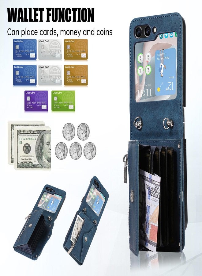 أسو ويش جراب هاتف Asuwish لهاتف سامسونج جالاكسي زد فليب 6 5G 2024، غطاء محفظة مع حزام كتف، حبل تعليق، فتحة لبطاقات الائتمان، حامل بطاقات، جلد، مناسب للهواتف المحمولة ZFlip6 Z6 G Flip6 6Z، للنساء والرجال والفتيات، أزرق - Image 3