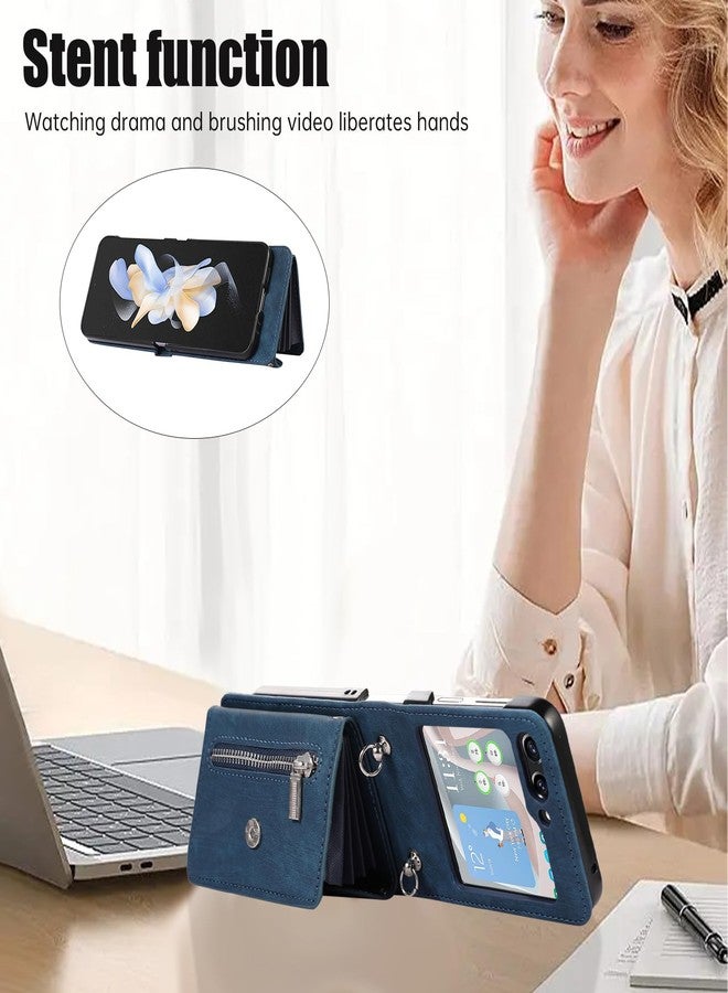 أسو ويش جراب هاتف Asuwish لهاتف سامسونج جالاكسي زد فليب 6 5G 2024، غطاء محفظة مع حزام كتف، حبل تعليق، فتحة لبطاقات الائتمان، حامل بطاقات، جلد، مناسب للهواتف المحمولة ZFlip6 Z6 G Flip6 6Z، للنساء والرجال والفتيات، أزرق - Image 2