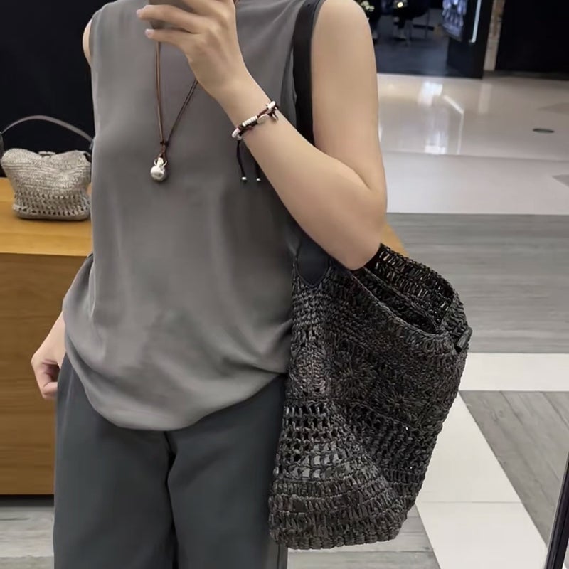 حقيبة توت منسوجة من الجلد والرافية - Image 2