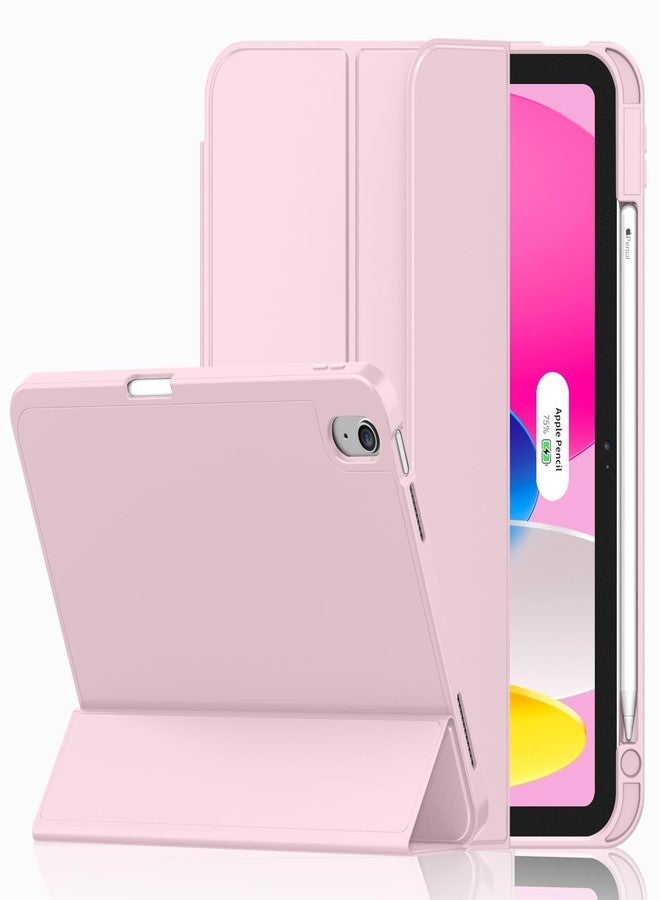 iMieet for iPad 10th Generation Case 10.9 Inch 2022 with Pencil Holder, Slim Trifold Stand Protective Cover with Soft TPU Back and Auto Sleep/Wake, Pink - Image 1