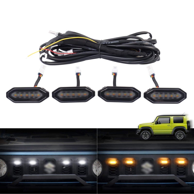 Autorder Compatible with LED Grille Lights Suzuki Jimny 20182022 2023 2024 2025 JB64W JB74W Accessories Front Warning Bulbs with AmberWhite Lights Decorative LED Lamps 4PCS