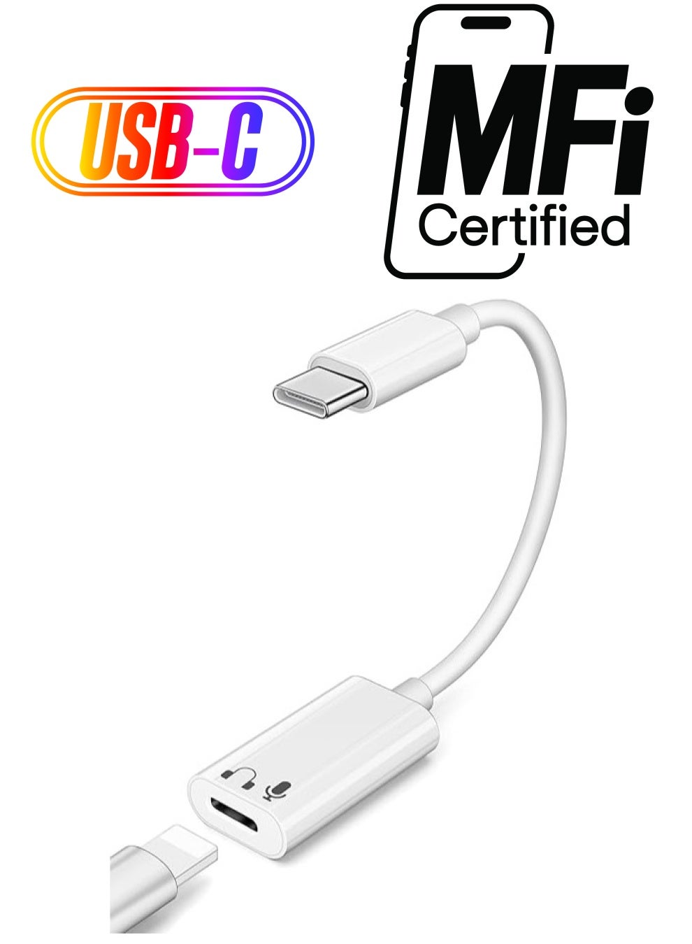 QIRG USB C to Lightning headphone audio adapter for iPhone 15 Plus/Pro Max,Type C Revolution female Lightning headphone Converter (supports voice) for iPad Air Mini MacBook, does not support charging data transfer
