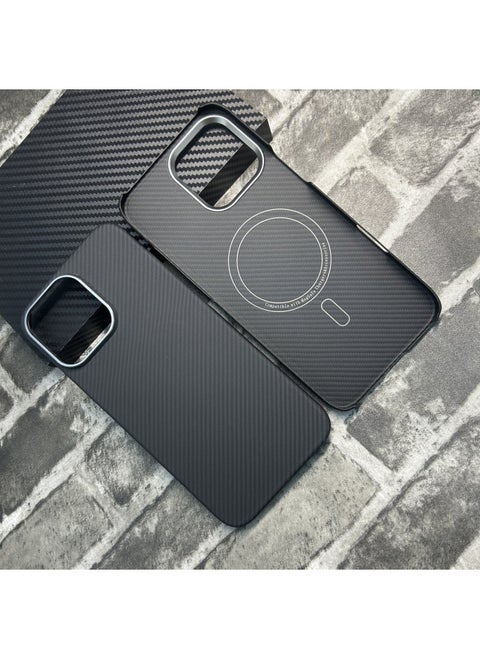 For Iphone16promax Kevlar Phone Case Magnetic Suction For Iphone 16pro Carbon Fiber Protective Case Product-Color:Black And Gray 600d Crater Metal Frame With Magnetic Opening-Applicable Models:For Iphone16pro