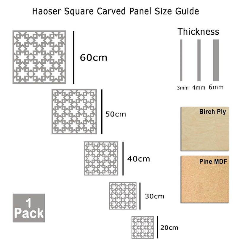 Haoser Haoser Pine MDF3mm Wooden Panel for Room DividerPartition Wall Decor Pack of 1 Geometric Laser Cut Carved Panel Panle2_LxW30x30cm  - Image 3