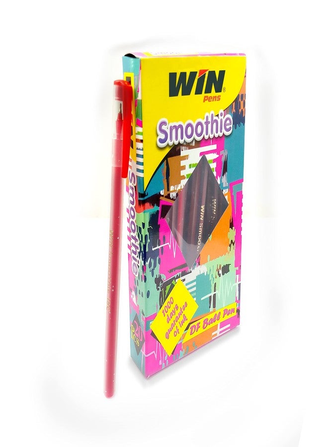 WIN Smoothie Pens | 40 Red Ink Lightweight Colourful Sparkle Body Design | Use & Throw for One Time Use | Ideal for School Office & Business | Budget Friendly Stick Ball Point - Image 1