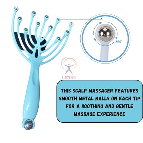 UDKI Handheld Scalp Massager Blue | 11-Claw Manual Head Massage Comb with Rolling Balls for Scalp Hair Massage| Deep Stress Relax for Use in Office, Home, SPA, Gifting for Mother & Father - Image 4