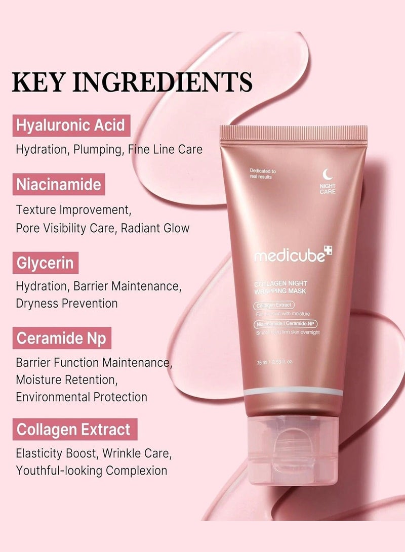 ميديكيوب قناع وجه ليلي مقشر بالكولاجين لشد البشرة وترطيبها، يقلل من الترهل والبهتان، يحتوي على الكولاجين المتحلل لبشرة متألقة. 75 مل (2.53 أونصة سائلة). - Image 2