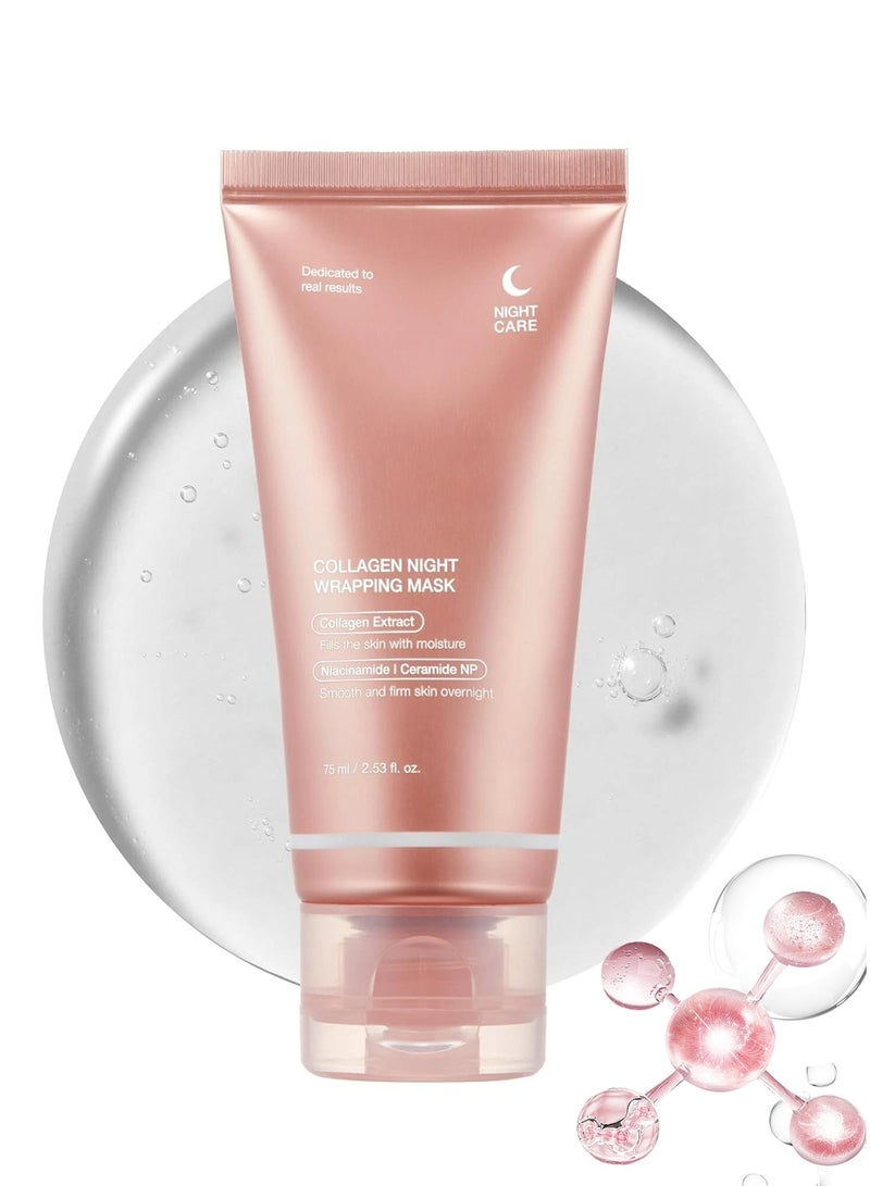 Collagen Overnight Wrapping Peel Off Facial Mask Pack Elasticity & Hydration Care Reduces Sagging & Dullness Hydrolyzed Collagen For Glowing Skin 2.53 fl.oz 75ml - Image 1